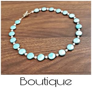 Aqua Coin Pearl Necklace, Sterling Silver